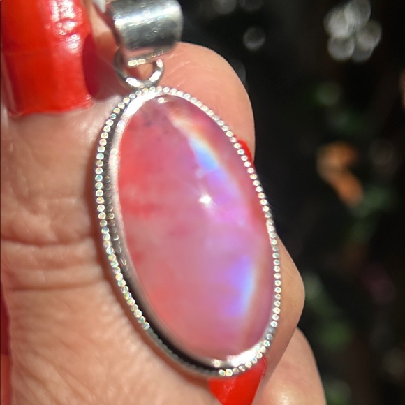 Sterling Silver Large Oval Pink Moonstone Pendant - Picture 6 of 10